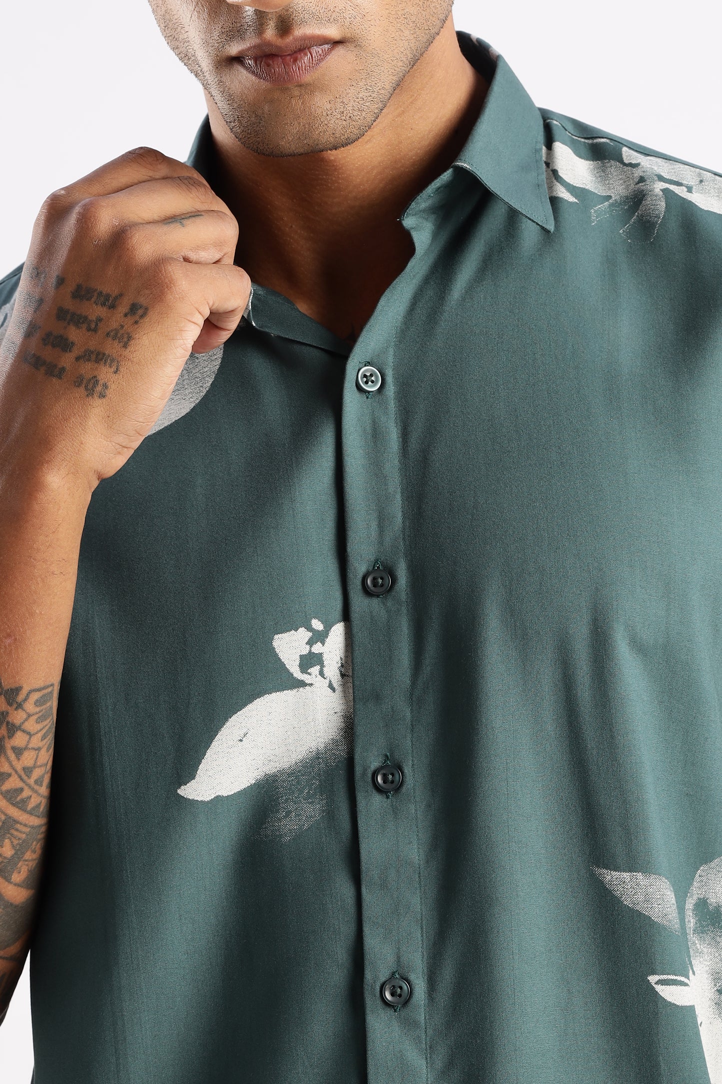 Men’s Shadow Floral Print Short-Sleeve Shirt – Teal/Stone
