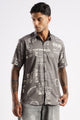 Men’s Newspaper Typography Print Short-Sleeve Shirt – Graphite