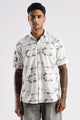 Men’s Monochrome Geo Print Short-Sleeve Shirt – White/Grey