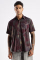 Men’s Painterly Floral Silhouette Button-Down – Deep Maroon