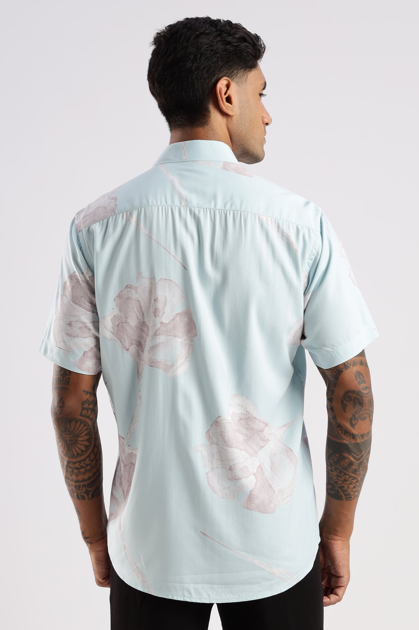 Men’s Shadow Floral Placement Print Short-Sleeve Shirt – Ice Mint
