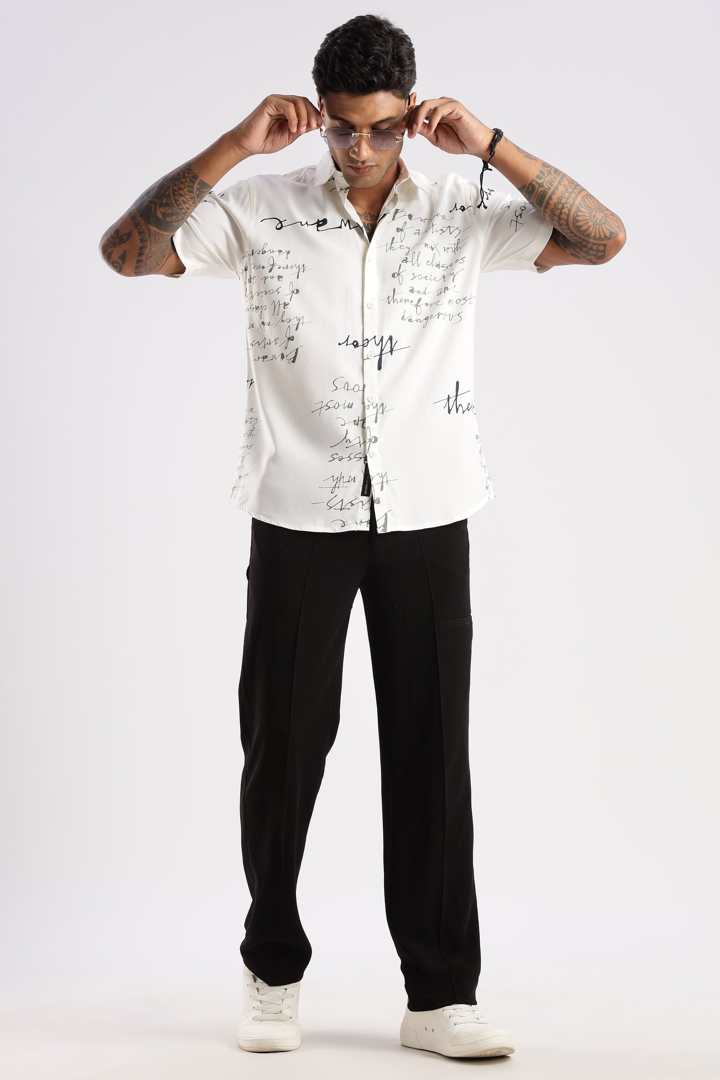 Men’s Urban Calligraphy Button-Down – Short Sleeves