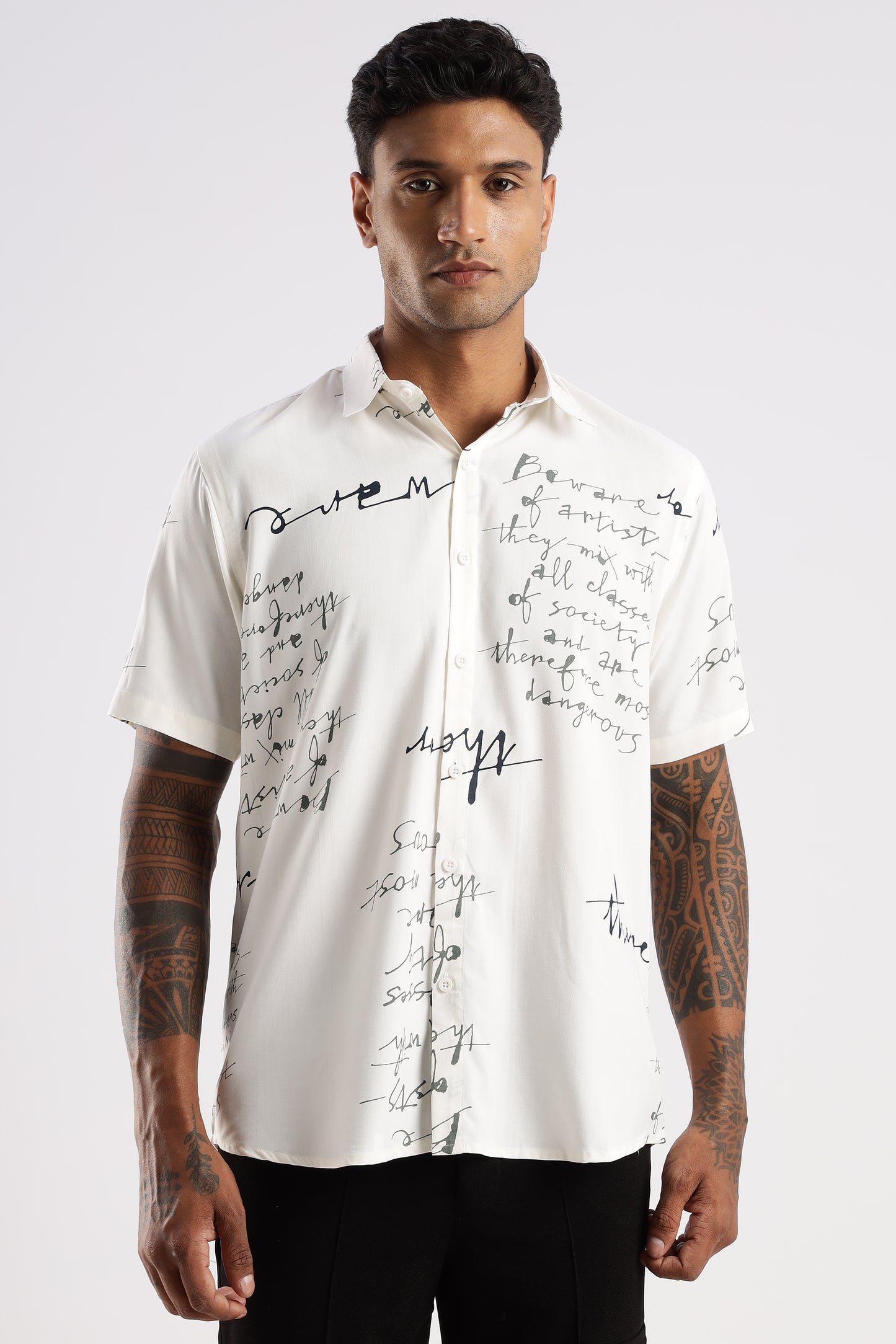 Men’s Urban Calligraphy Button-Down – Short Sleeves