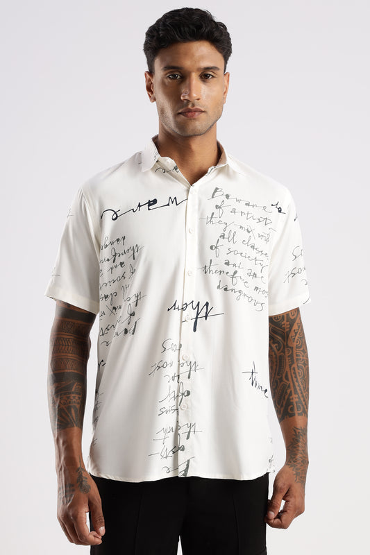 Men’s Urban Calligraphy Button-Down – Short Sleeves