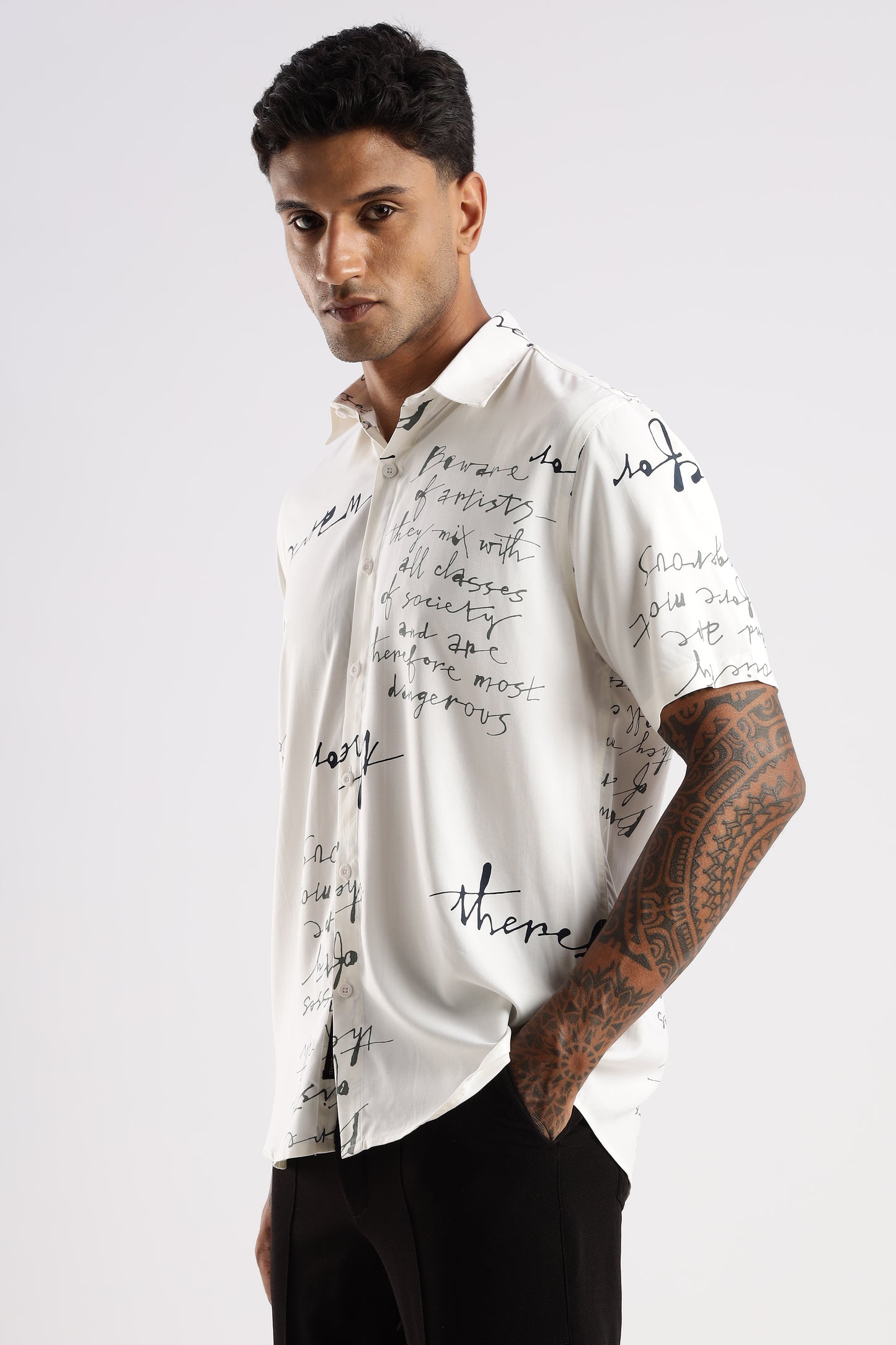 Men’s Urban Calligraphy Button-Down – Short Sleeves
