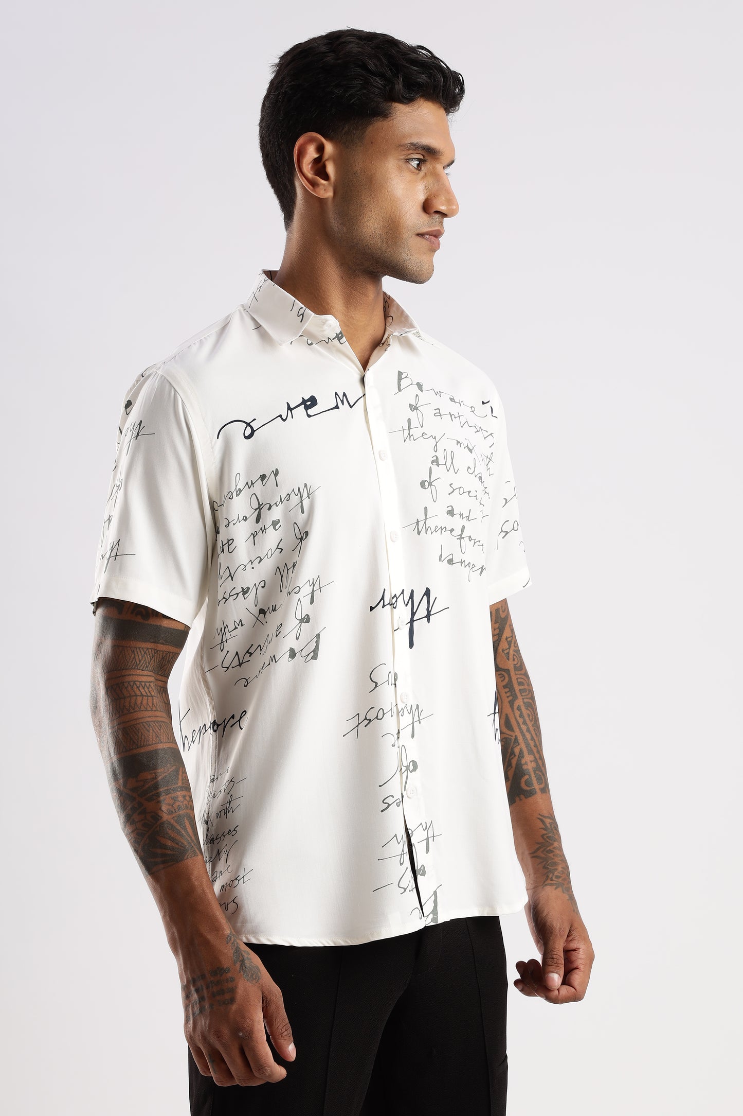 Men’s Urban Calligraphy Button-Down – Short Sleeves