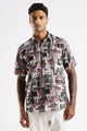 Men’s Urban Photo-Collage Print Short-Sleeve Shirt – Mauve/Olive