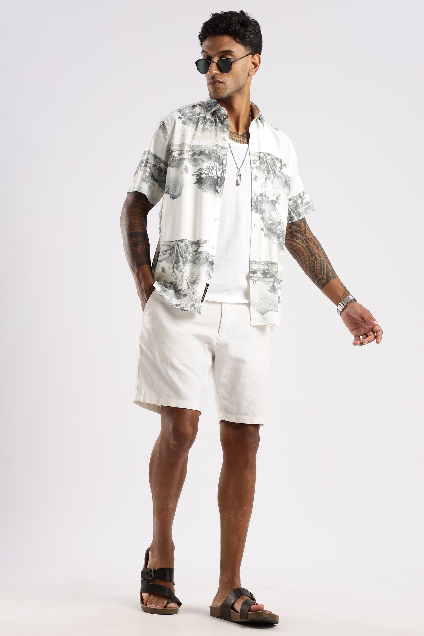 Men’s Painterly Horizon Print Button-Down – Short Sleeves