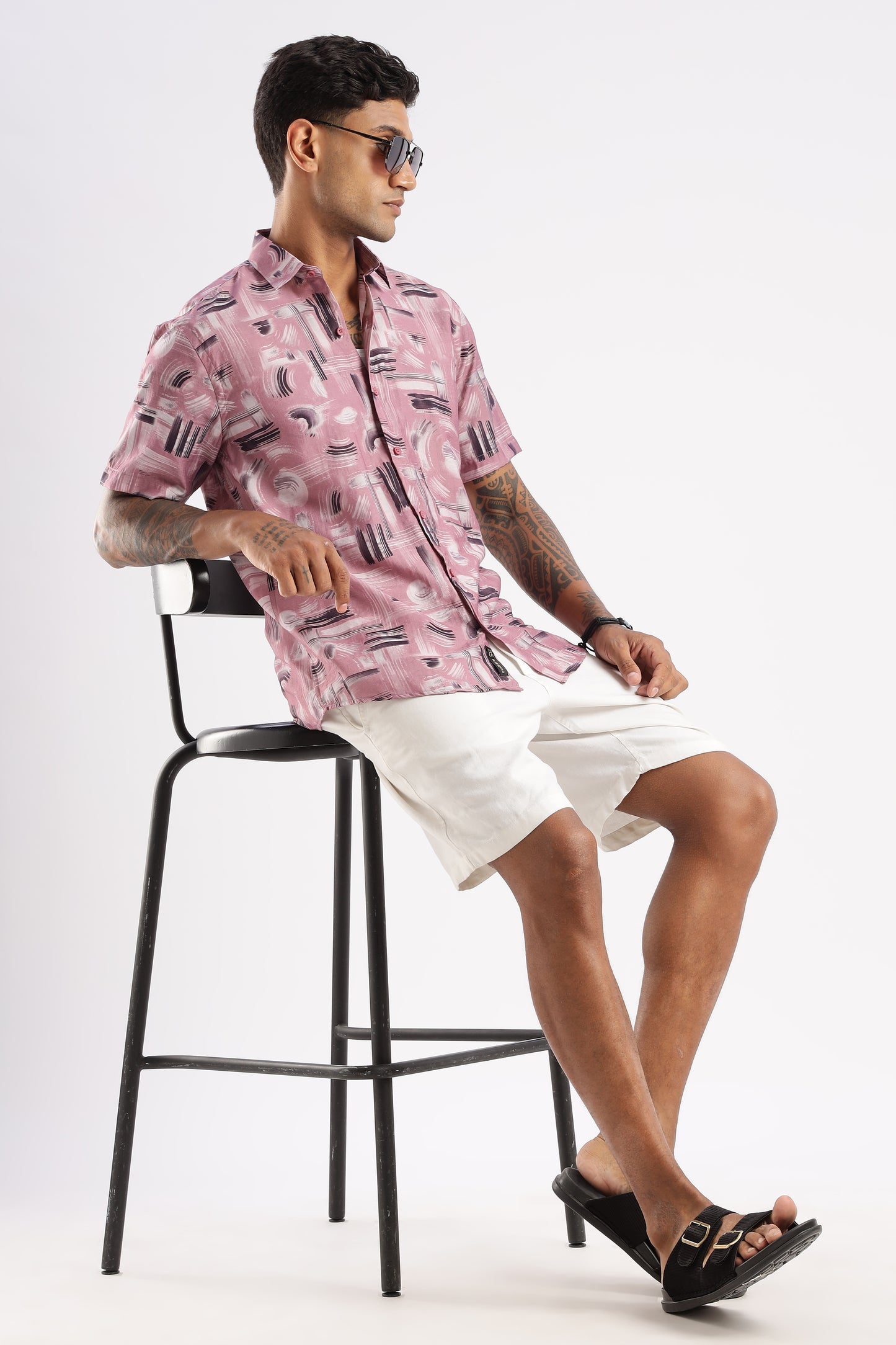 Men’s Brushstroke Texture Short-Sleeve Shirt – Dusty Rose