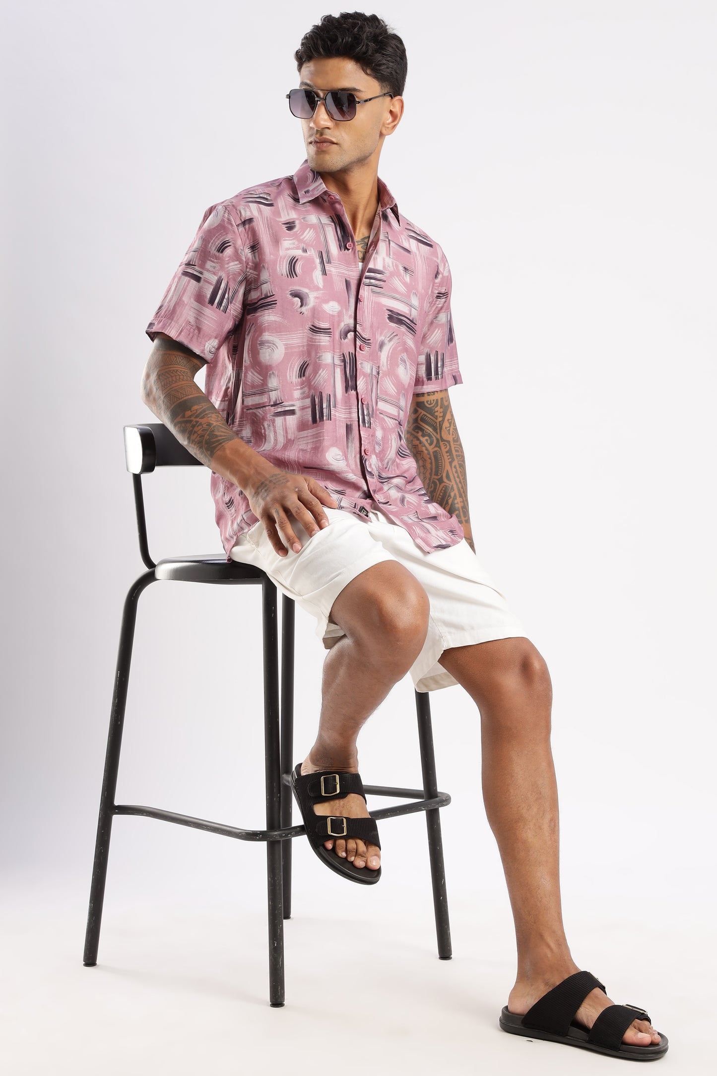 Men’s Brushstroke Texture Short-Sleeve Shirt – Dusty Rose