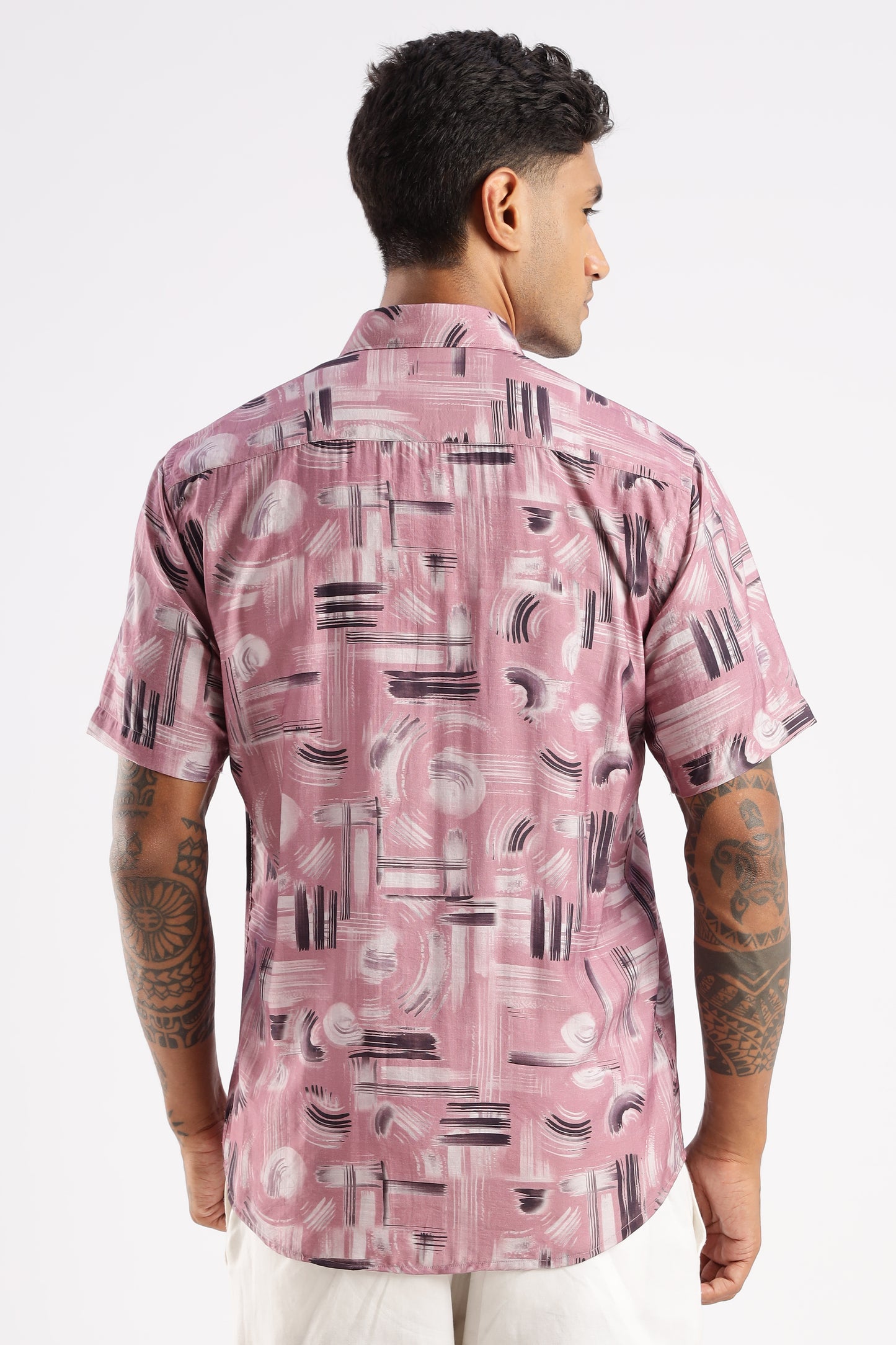 Men’s Brushstroke Texture Short-Sleeve Shirt – Dusty Rose