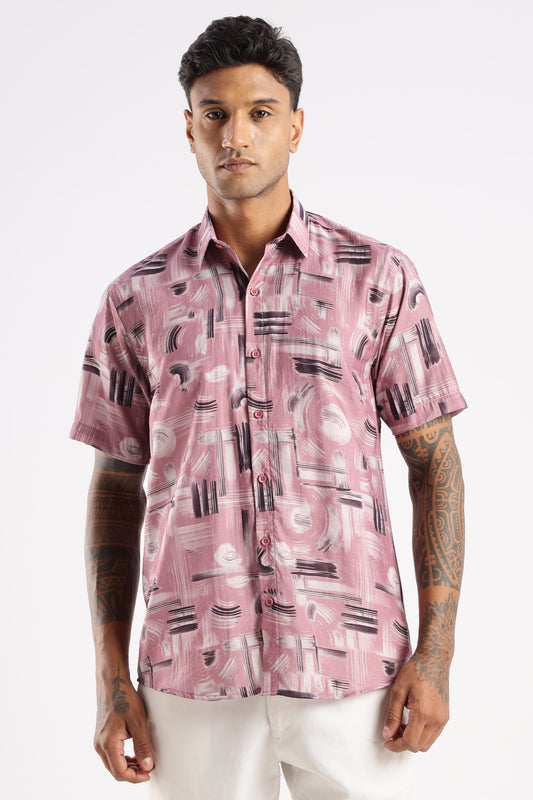 Men’s Brushstroke Texture Short-Sleeve Shirt – Dusty Rose