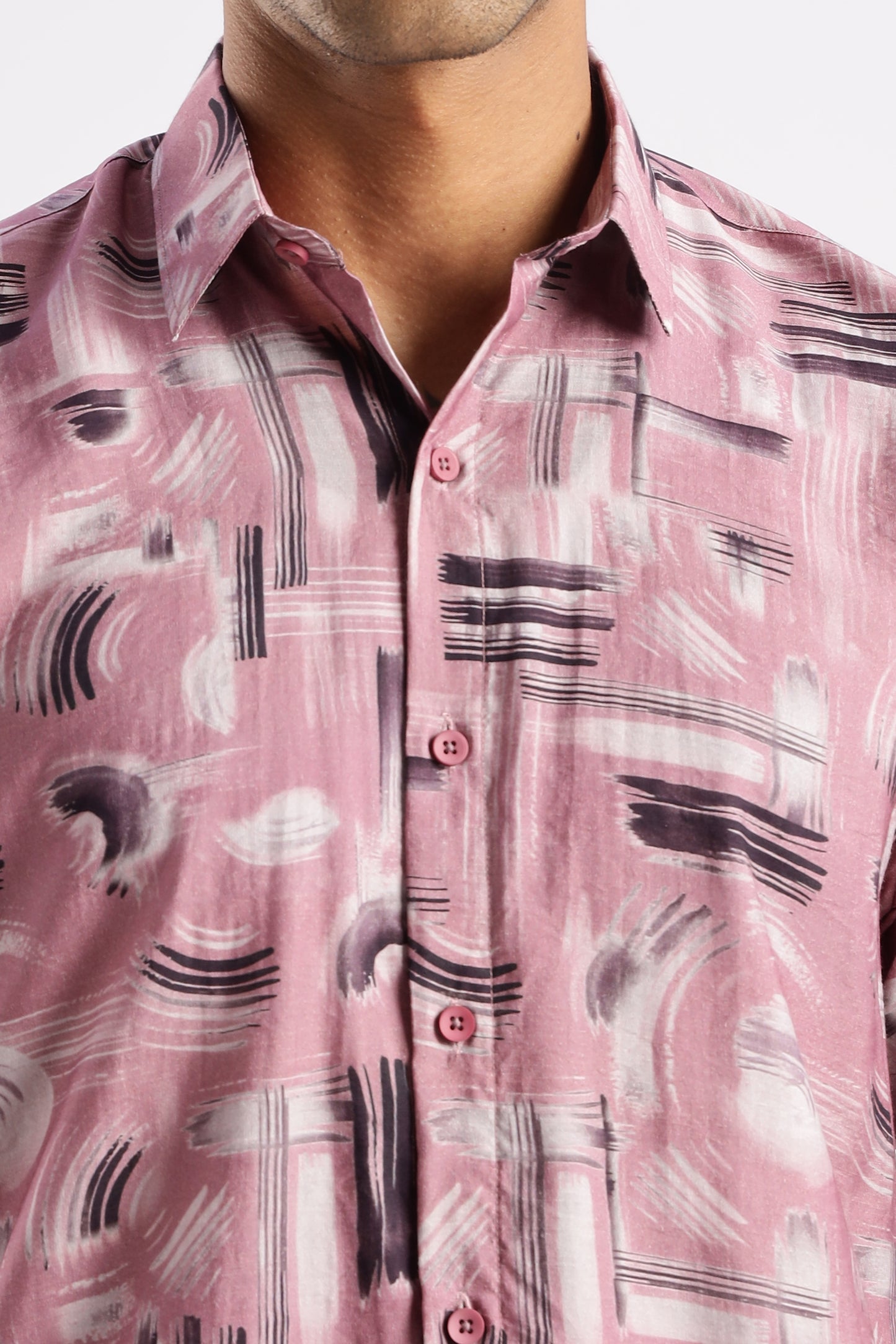 Men’s Brushstroke Texture Short-Sleeve Shirt – Dusty Rose