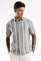 Men’s Linen-Look Vertical Stripe Short-Sleeve Shirt – Graphite & White