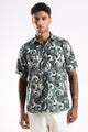 Men’s Retro-Geo Concentric Print Short-Sleeve Shirt – Teal & Ivory
