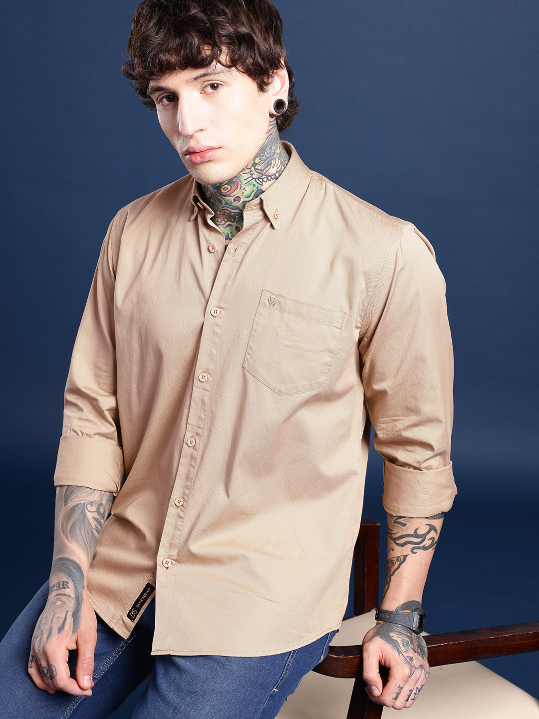 Camel Tan Oxford Cotton Shirt – Button-Down Collar & Chest Pocket