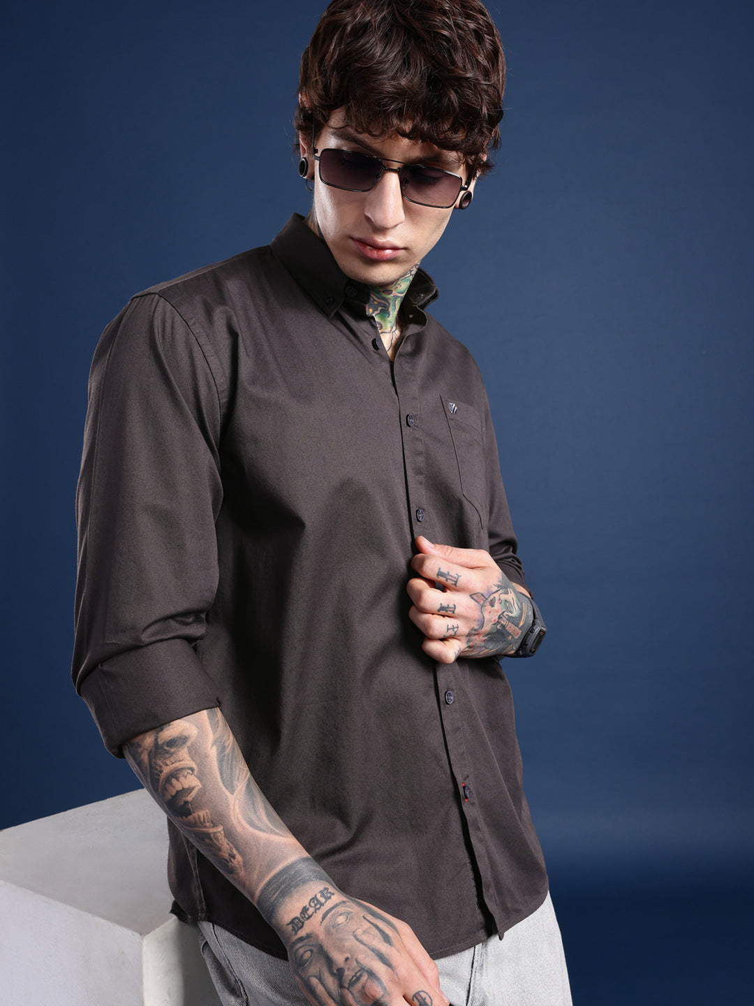 Espresso Brown Oxford Cotton Shirt – Button-Down Collar & Chest Pocket