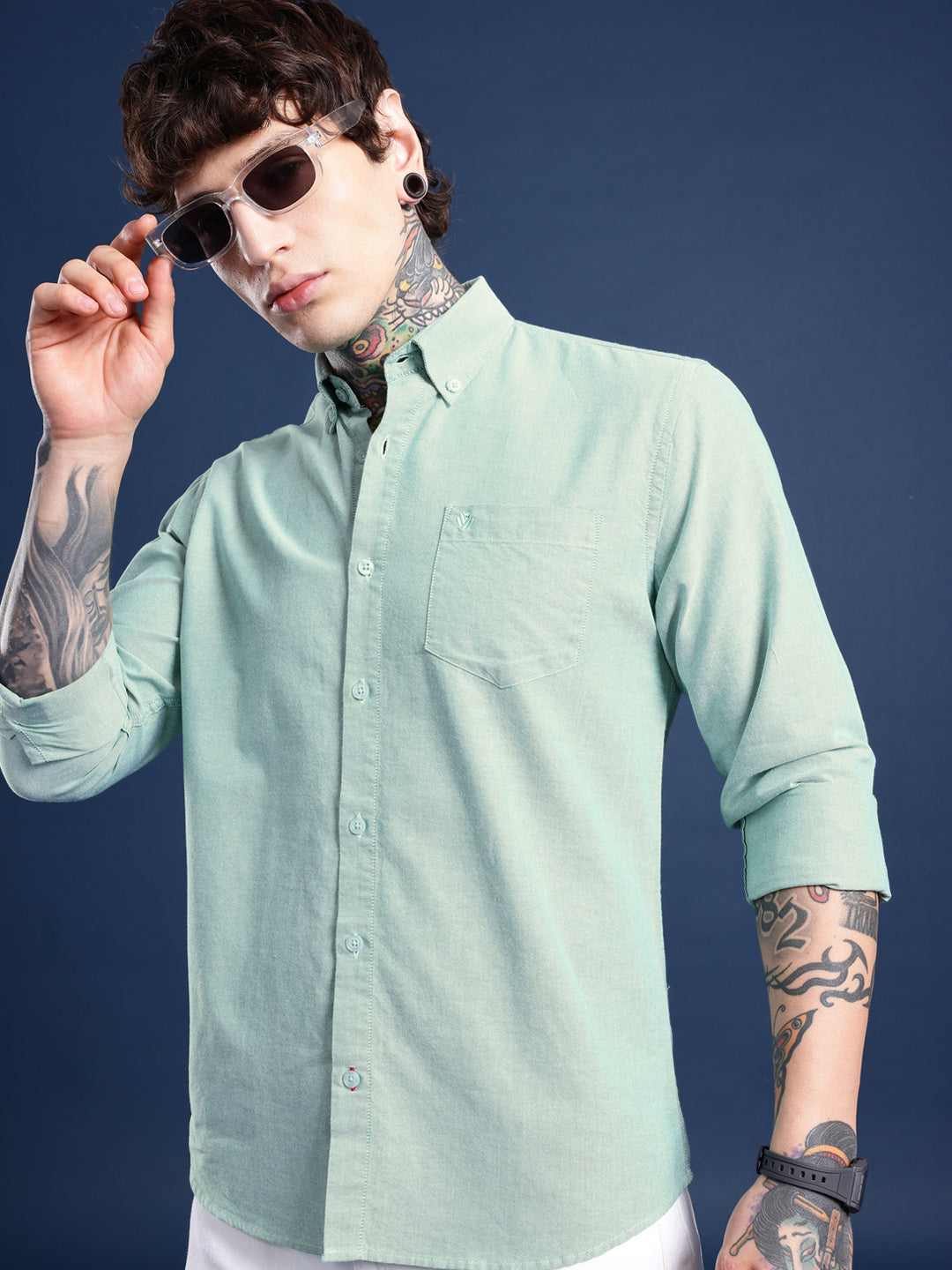 Mint Green Oxford Cotton Shirt – Button-Down Collar & Chest Pocket