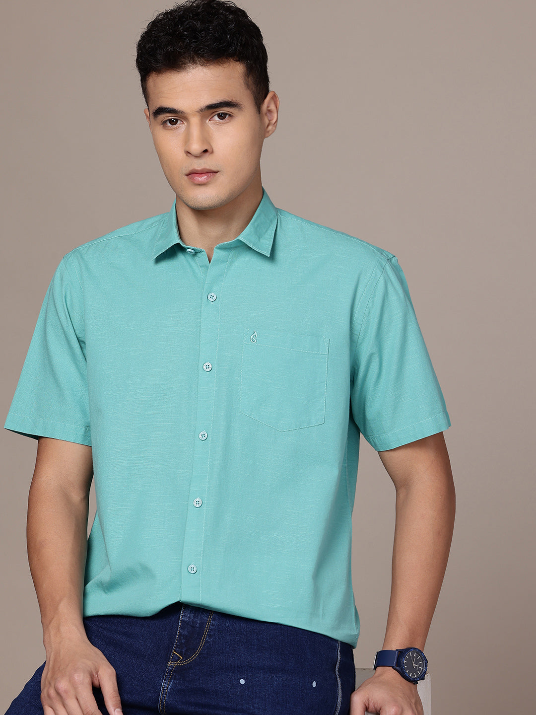 Men’s Sea Green Linen Half Sleeves Casual Shirt