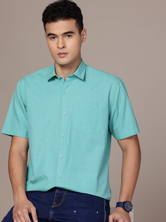Men’s Sea Green Linen Half Sleeves Casual Shirt