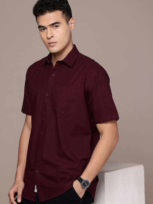 Men’s Maroon Linen Half Sleeves Casual Shirt