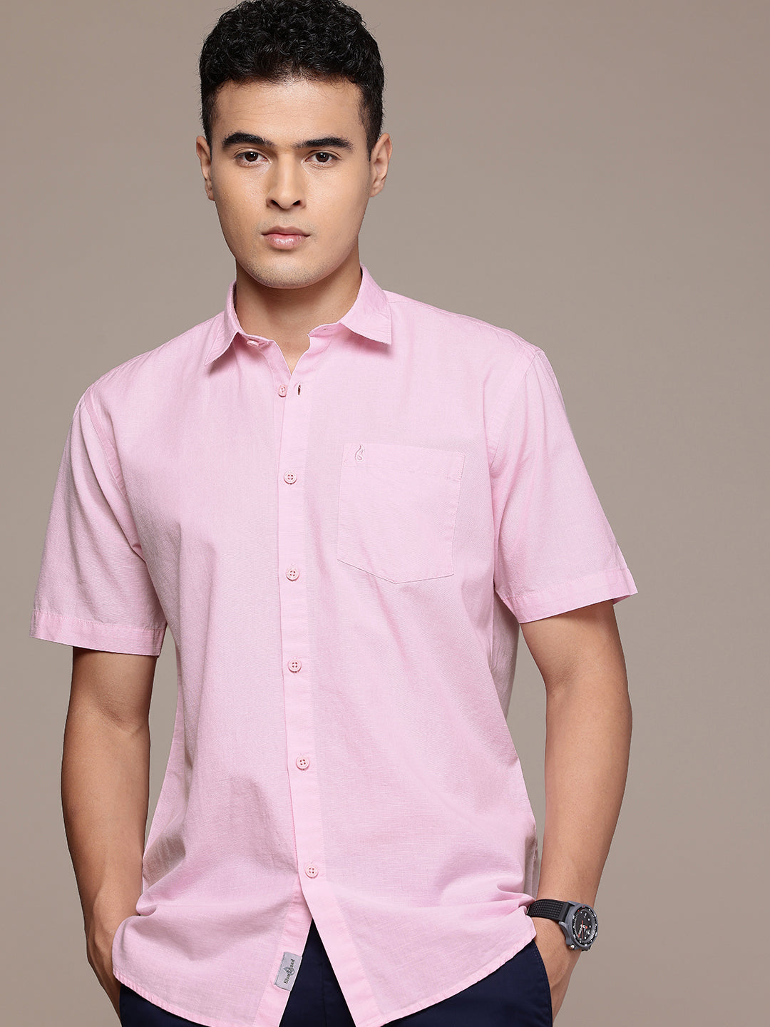 Men’s Light Pink Linen Half Sleeves Casual Shirt