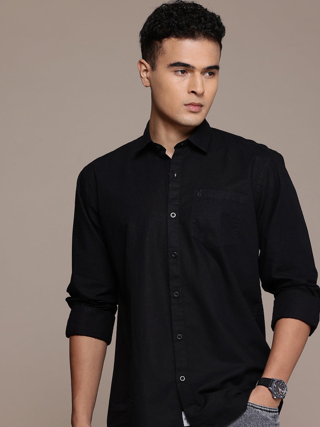 Men’s Black Linen Full Sleeves Casual Shirt