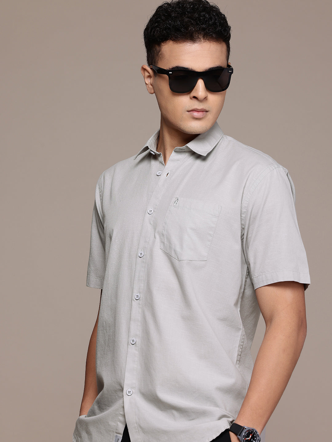 Men’s Light Grey Linen Half Sleeves Casual Shirt