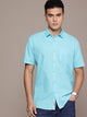 Men’s Sea Blue Linen Half Sleeves Casual Shirt