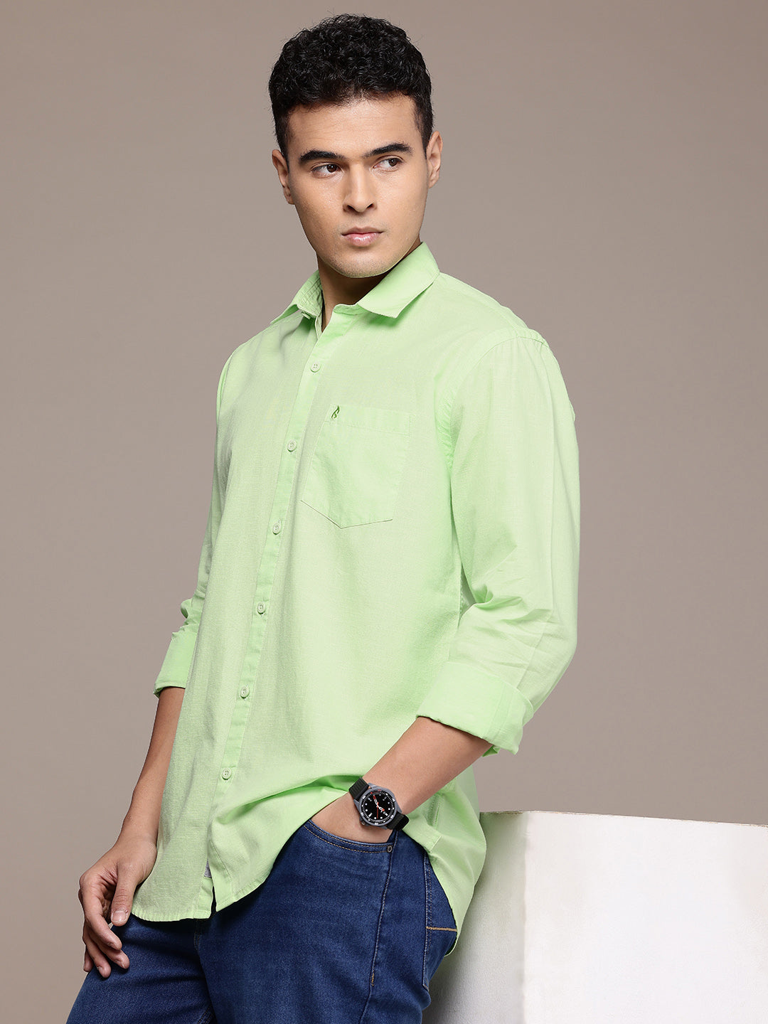 Men’s Pista Green Linen Full Sleeves Casual Shirt