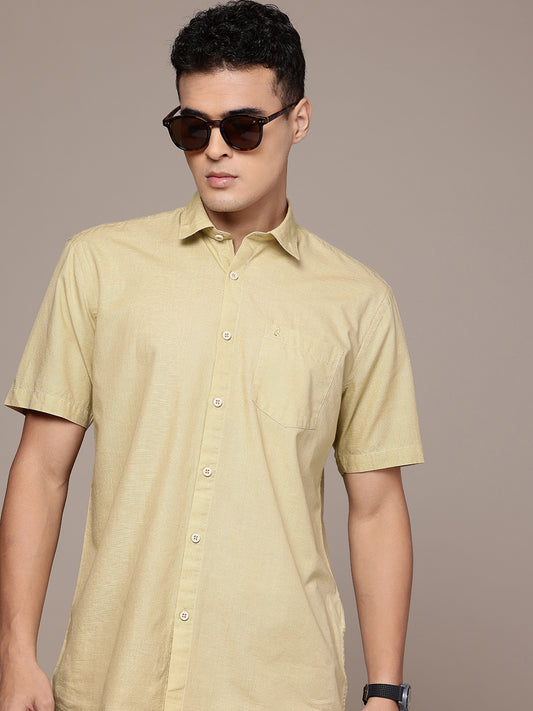Men’s Cream Linen Half Sleeves Casual Shirt