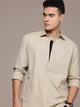 Men’s Beige Linen Full Sleeves Casual Shirt