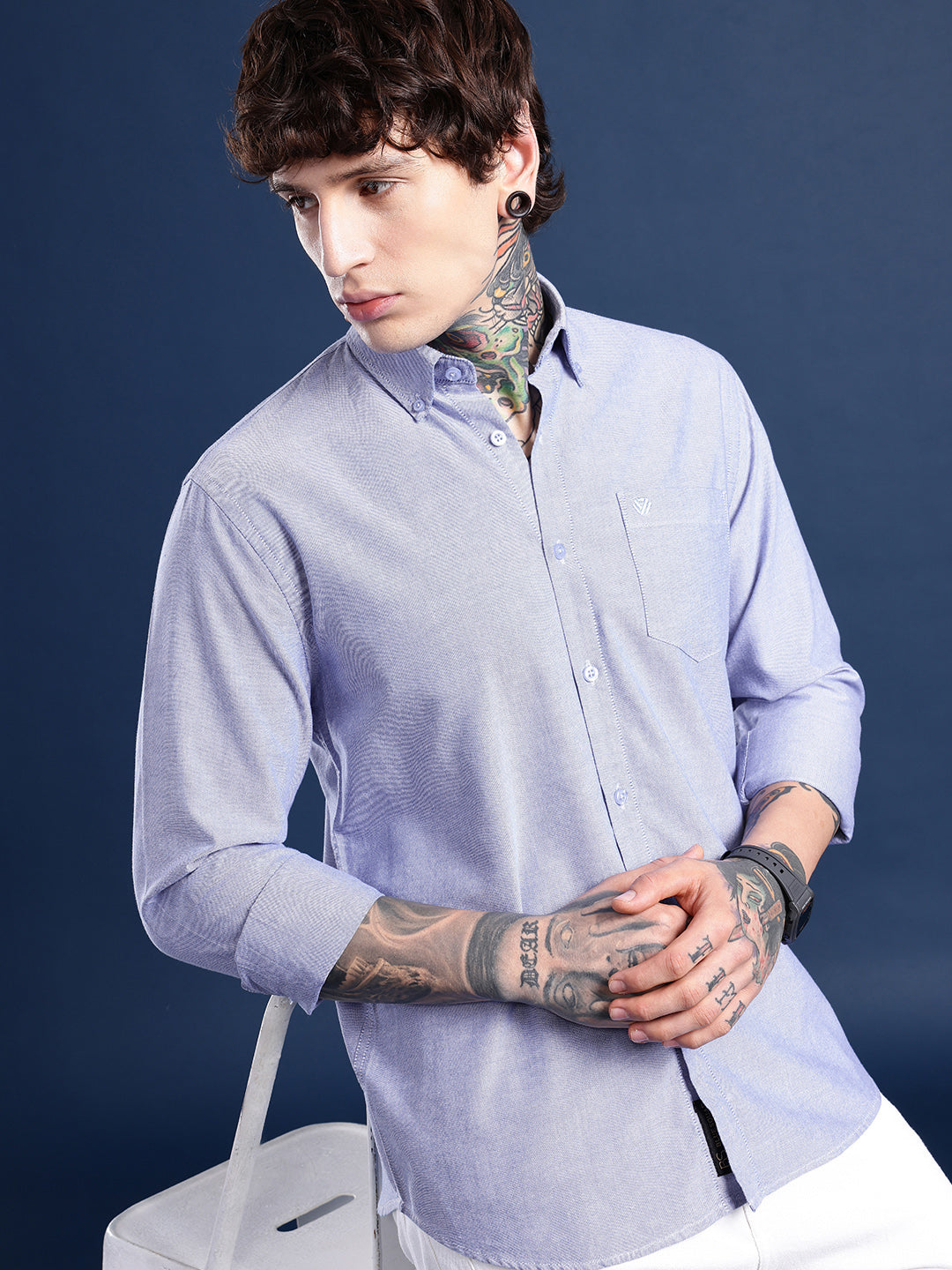 Lilac Micro-Oxford Cotton Shirt – Spread Collar & Chest Pocket