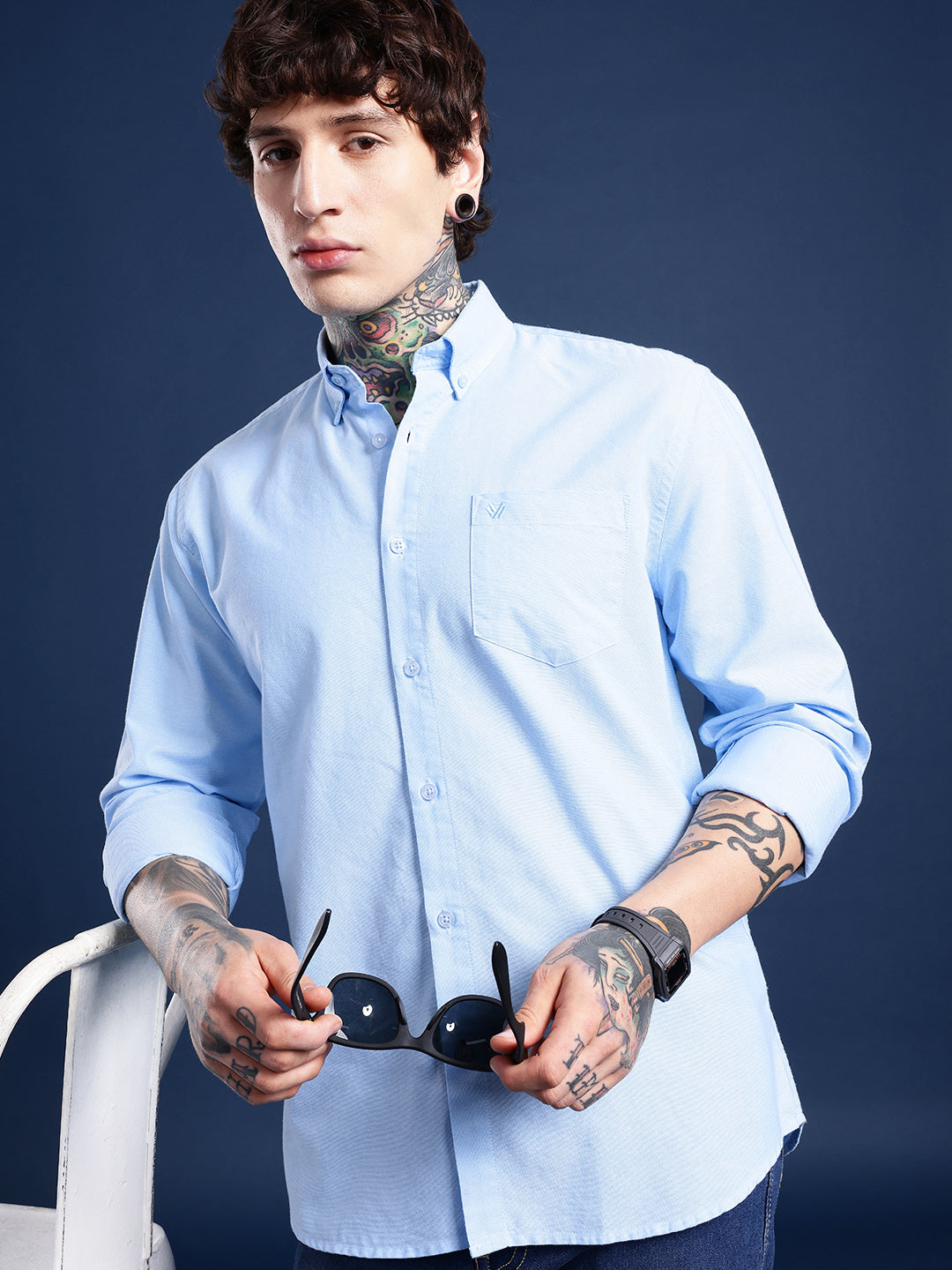 Sky Blue Oxford Cotton Shirt – Button-Down Collar & Chest Pocket