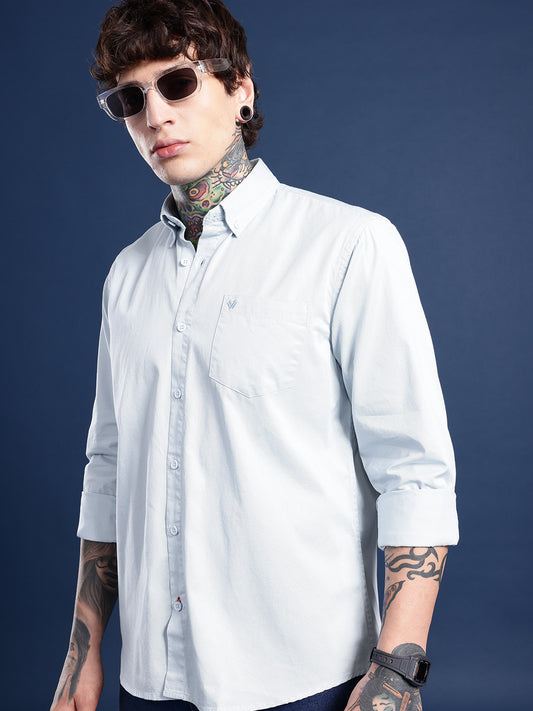Ice Blue Oxford Cotton Shirt – Button-Down Collar & Chest Pocket