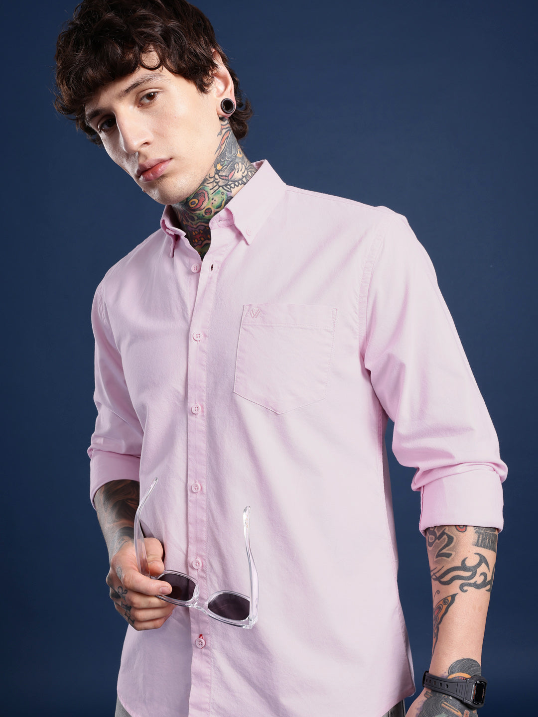 Powder Pink Oxford Cotton Shirt – Button-Down Collar & Chest Pocket