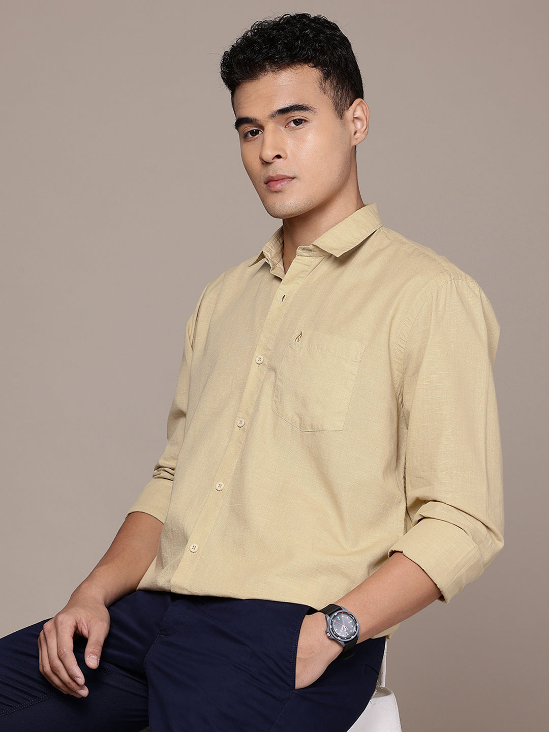 Men’s Cream Linen Full Sleeves Casual Shirt