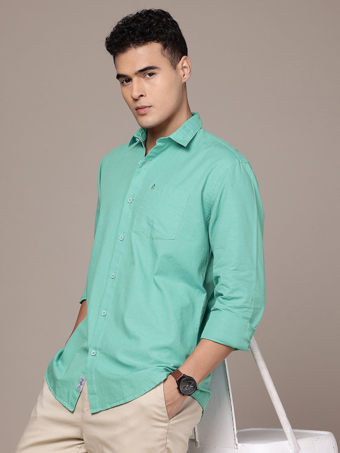 Men’s Sea Foam Blue Linen Full Sleeves Casual Shirt