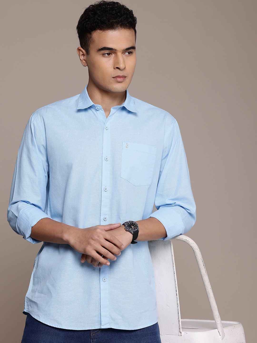 Men’s Light Blue Linen Full Sleeves Casual Shirt