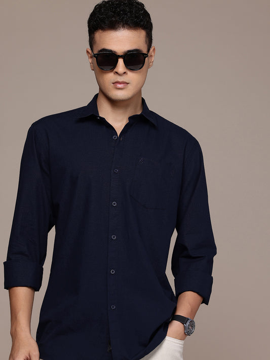 Men’s Navy Blue Linen Full Sleeves Casual Shirt