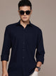 Men’s Navy Blue Linen Full Sleeves Casual Shirt