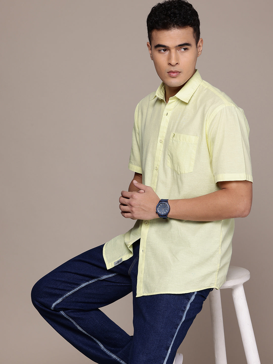 Men’s Lime Yellow Linen Half Sleeves Casual Shirt