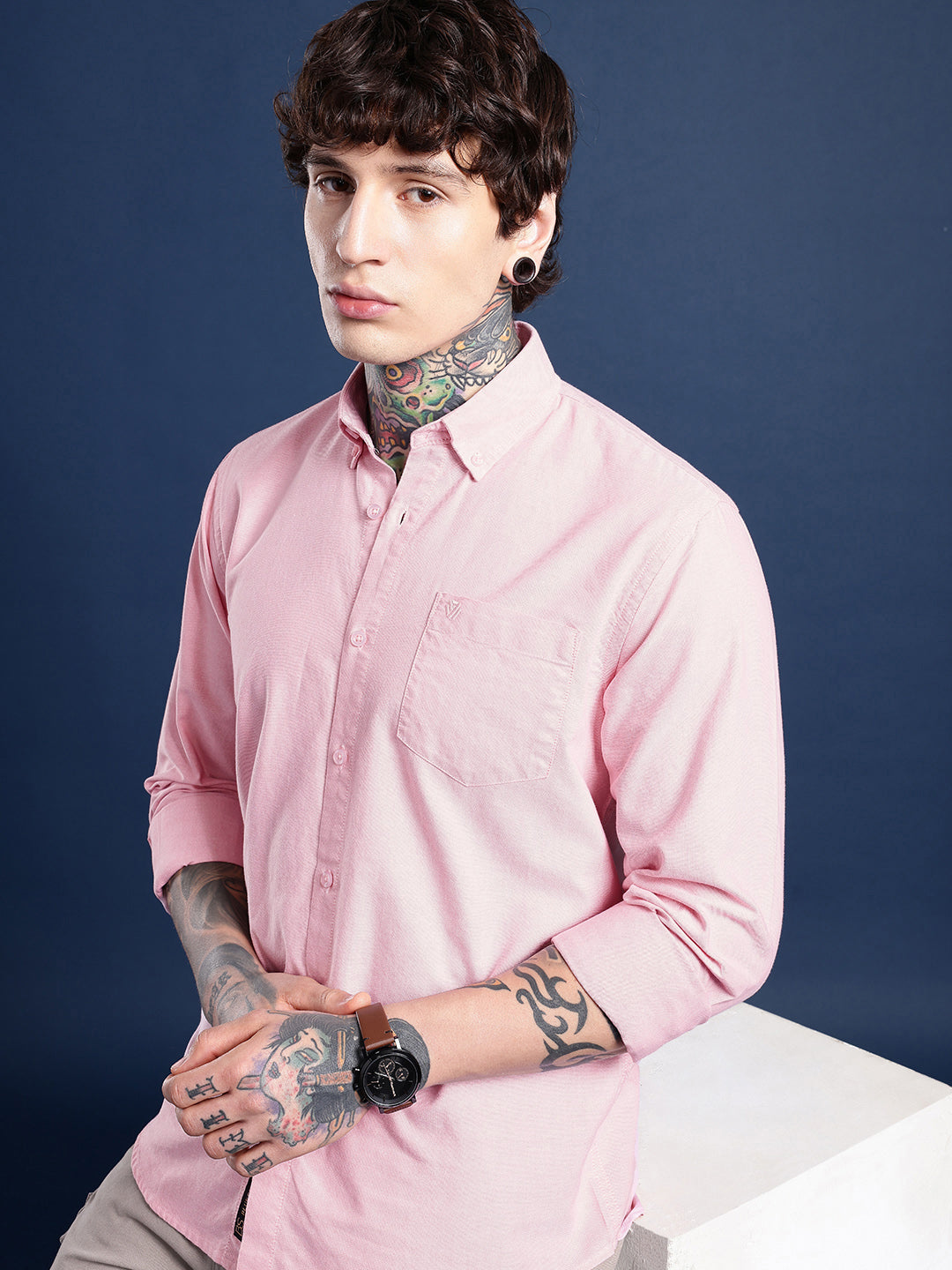 Blush Pink Oxford Cotton Shirt – Button-Down Collar & Chest Pocket