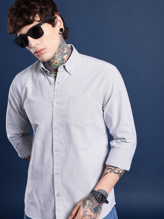 Ash Grey Oxford Cotton Shirt – Button-Down Collar & Chest Pocket