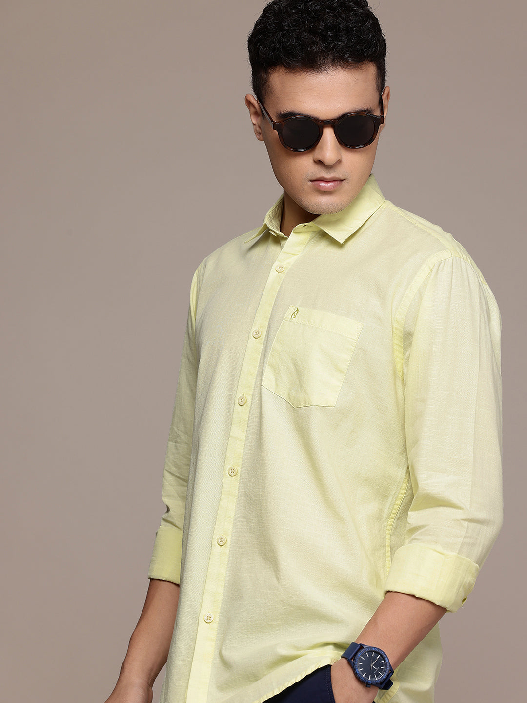 Men’s Yellow Linen Full Sleeves Casual Shirt
