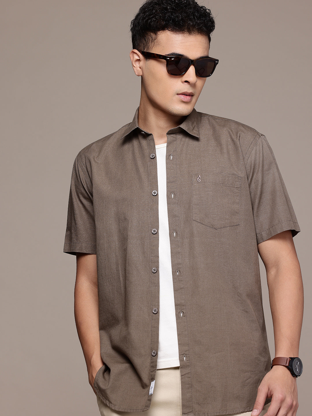 Men’s Brown Linen Half Sleeves Casual Shirt