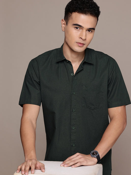 Men’s Dark Green Linen Half Sleeves Casual Shirt