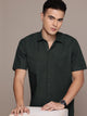 Men’s Dark Green Linen Half Sleeves Casual Shirt