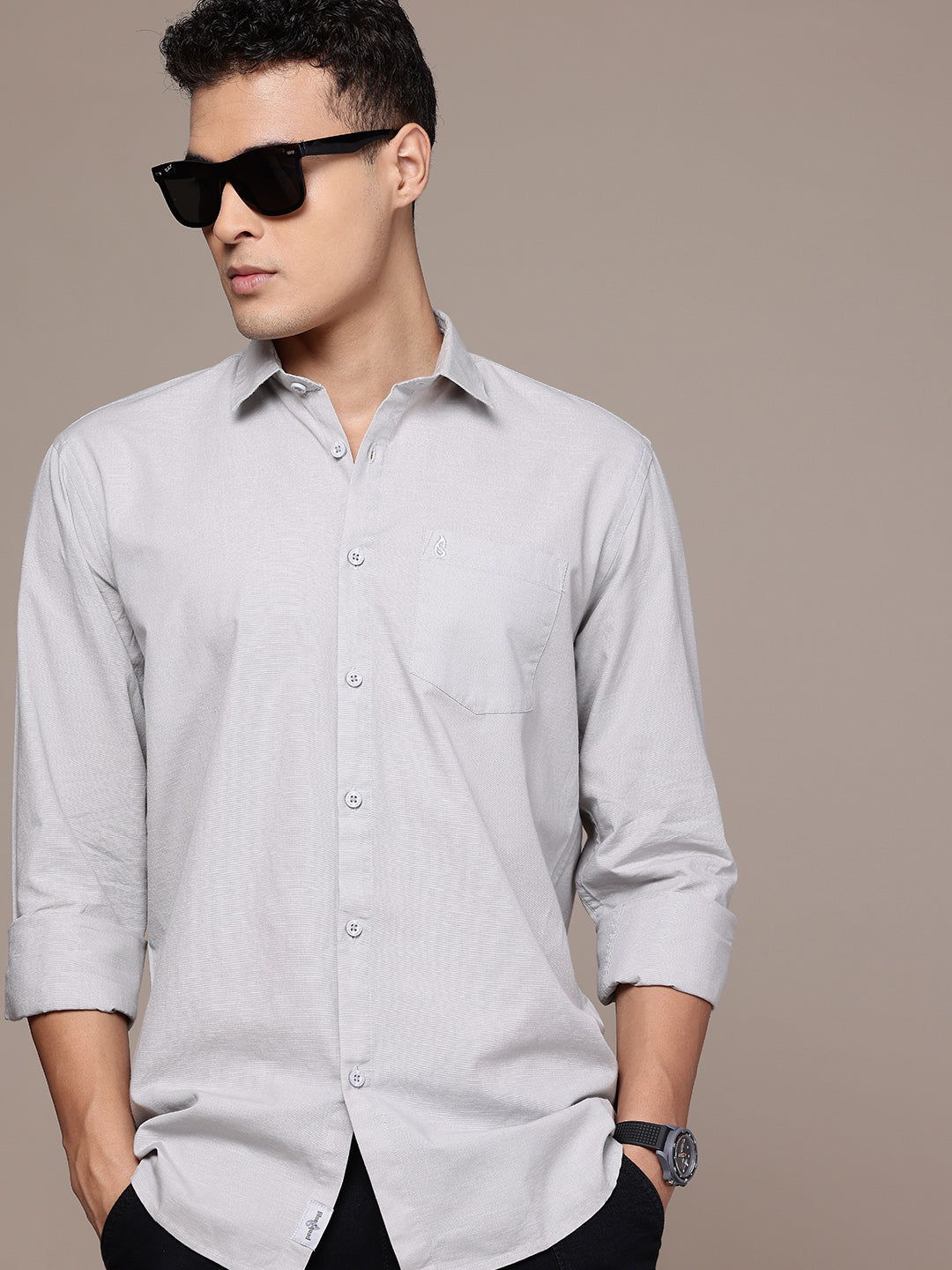 Men’s Light Grey Linen Full Sleeves Casual Shirt