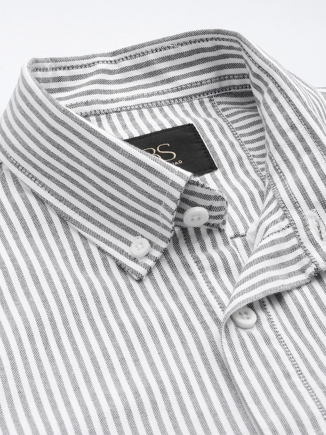 White & Charcoal Vertical-Stripe Oxford Shirt – Button-Down Collar